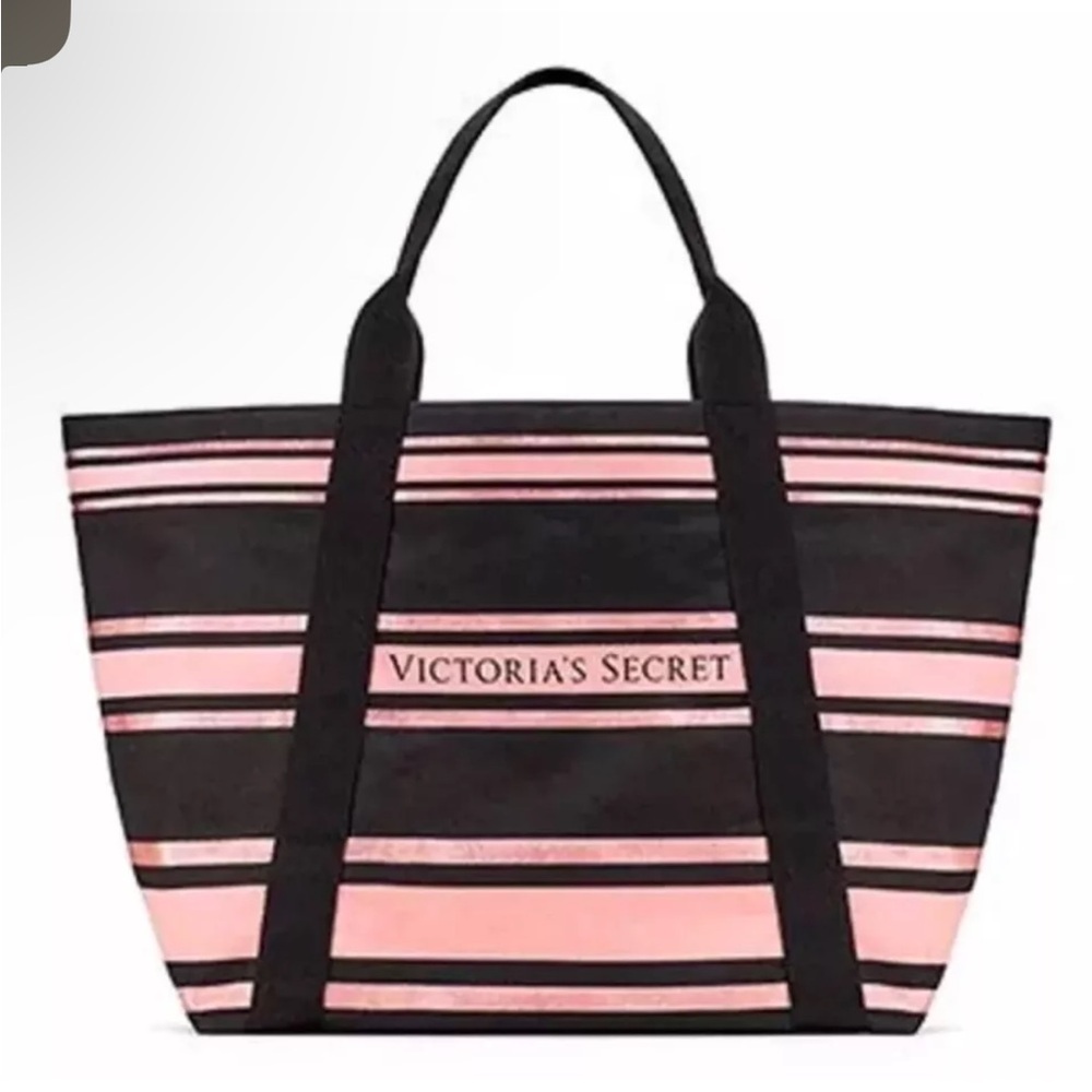 NWT Victoria’s Secret one size bag, black, and pink stripe giftable!